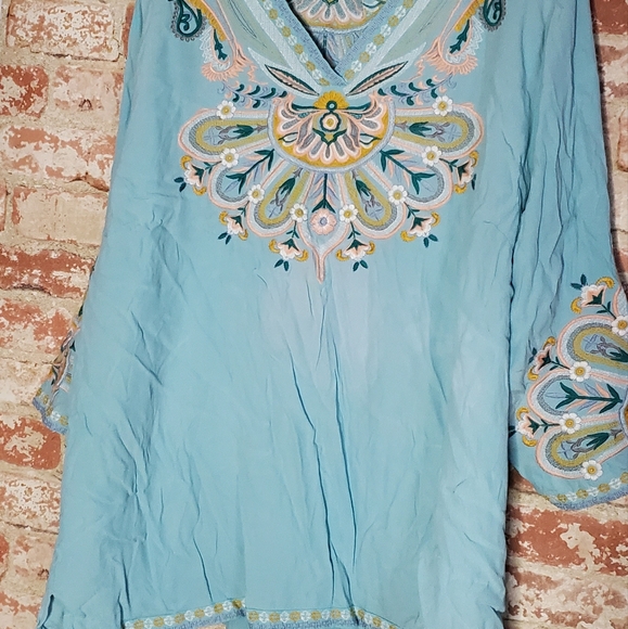 Soft Surroundings Turquoise River Island Embroidered Tunic - Picture 4 of 11